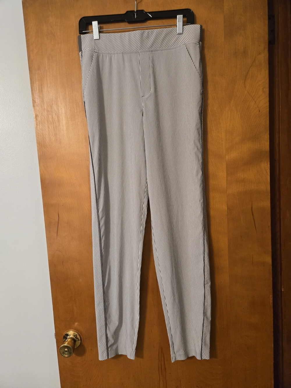 Athleta Brooklyn Textured Ankle Pants Gray White Striped 10 Tall